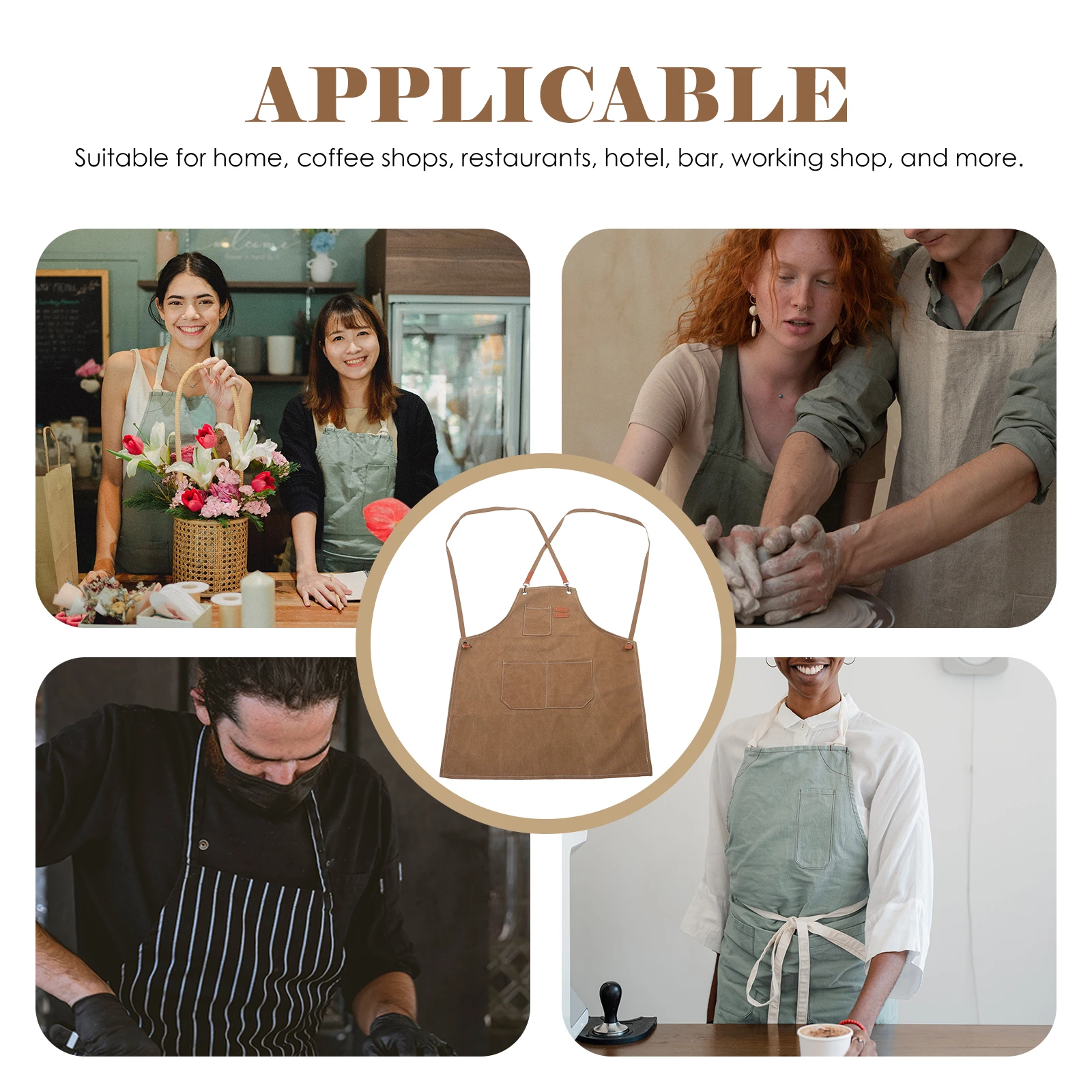

Barbecue Apron Men Brown Oil Pockets Work Durable Cowhide Adjustable Strap BBQ Grilling Kitchen Workshop Uniform