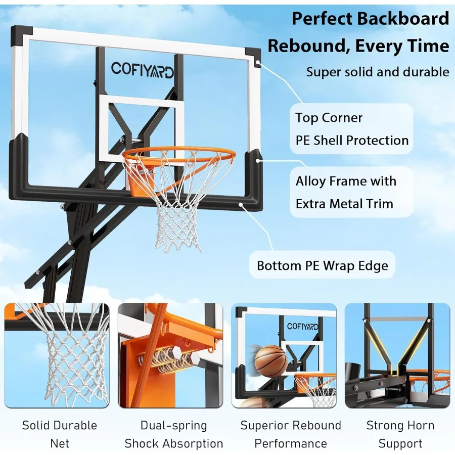 طوق كرة السلة في الهواء الطلق مع لوحة خلفية مقاومة للكسر مقاس 44/54 بوصة للممر السكني أو ساحة ارتفاع قابل للتعديل من 5.25 إلى