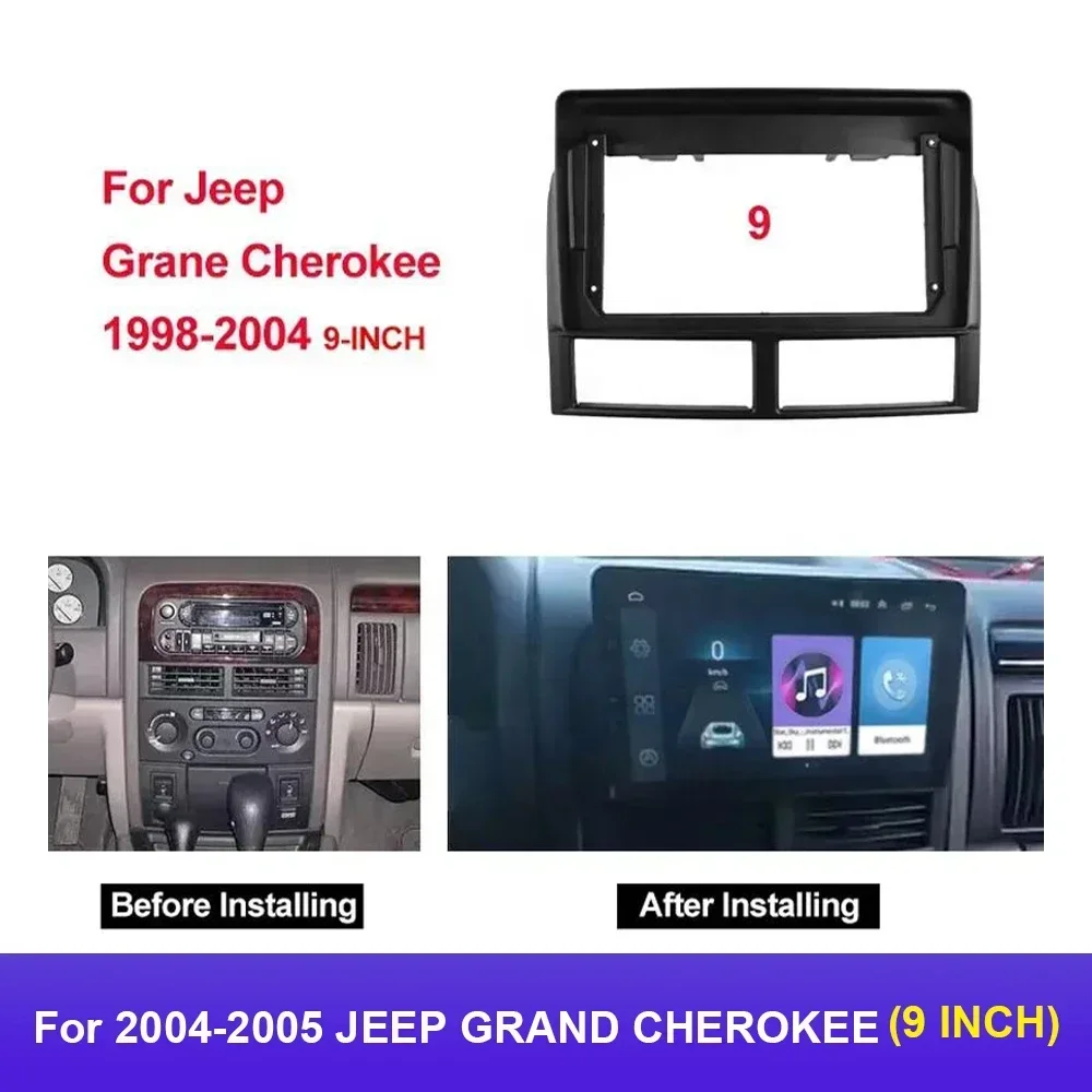 

Автомобильный радиоприемник для 2004-2005 JEEP GRAND CHEROKEE (9 дюймов), облицовка, Android, GPS, MP5, стереоплеер, 2 Din, головное устройство, панель приборной панели, рамка Insta