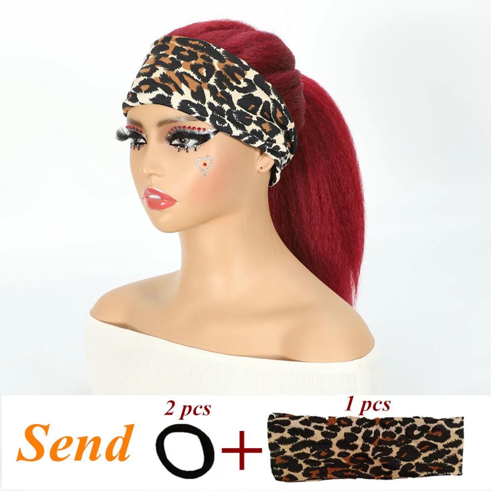 Clip in Synthetic Half Wigs for Women Kinky Straight Hair Sport Headband Wigs Women Burgundy Black Half Wigs on Clearance Sale