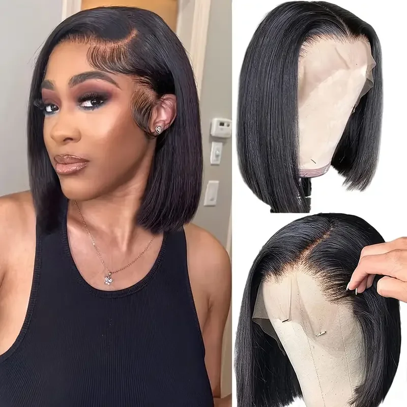 

Short Bob Wigs Human Hair 13x4 HD Lace Frontal Wigs Pre Plucked With Baby Hair Glueless Straight Bob Wigs 180% Natural Tissage