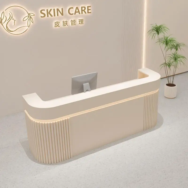 

Curved front desk reception desk milk tea shop bar counter new checkout page store beauty salon clothing store hairdresser