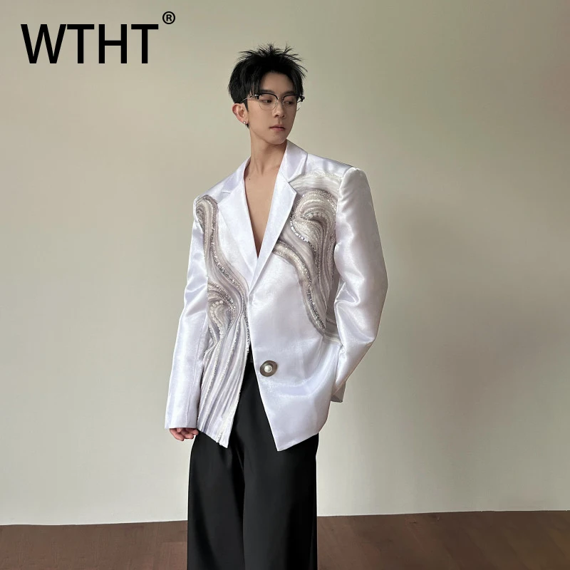 

WTHT Trendy Men's Heavy Industy Embroidery Sequins Blazer Coats Fashion 2026 Spring Single Buckle Casual Jackets Male 2A2628