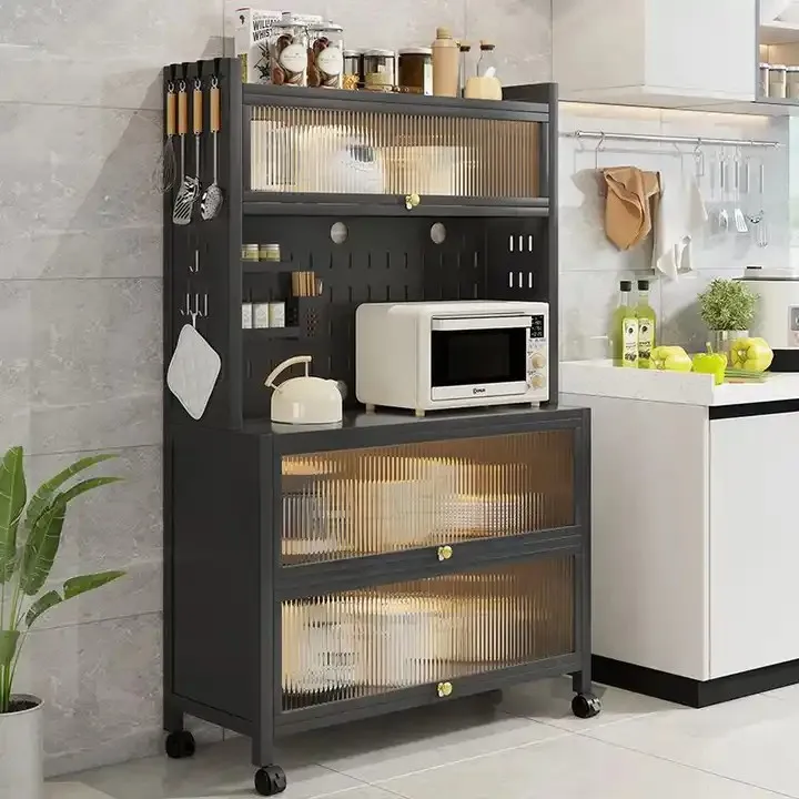 Wholesale Price Large Capacity Kitchen Storage Cabinets Kitchen Tableware Storage Rack Dustproof Microwave Oven Appliance Shelf
