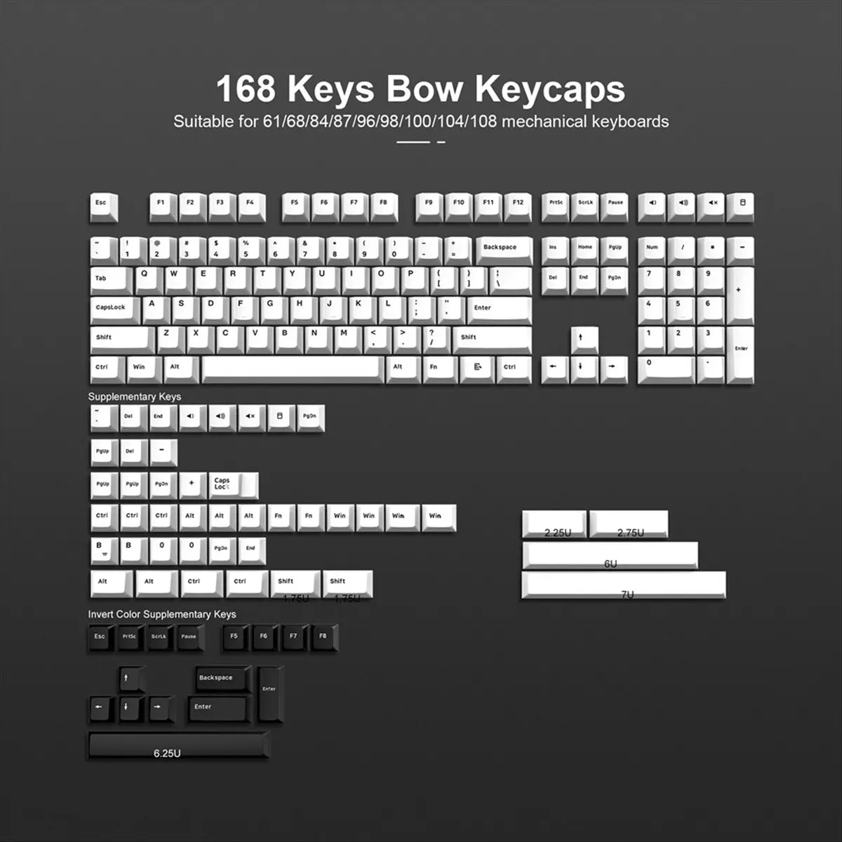 

*ABAB 168-Key Big Set Dual Color Key Caps High Content PBT Wear Keycaps Set Cap for Wooting Mechanical Keyboard White
