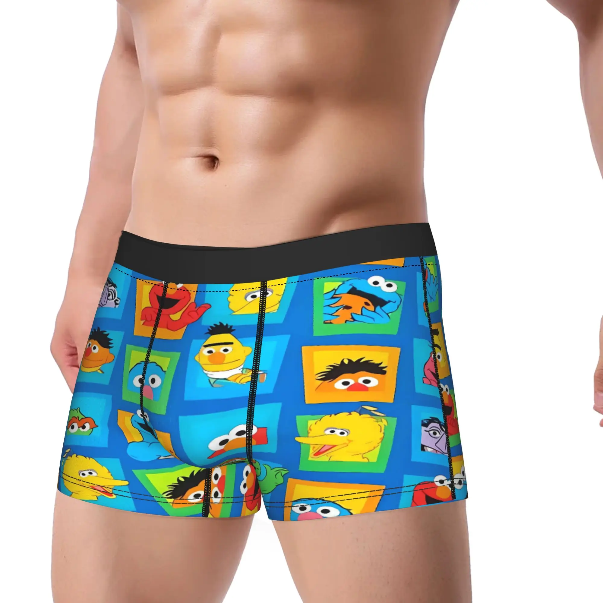 Sesames Streets Underwear  Novelty Underpants Pattern Boxer Brief For Men Pouch Plus Size Boxershorts
