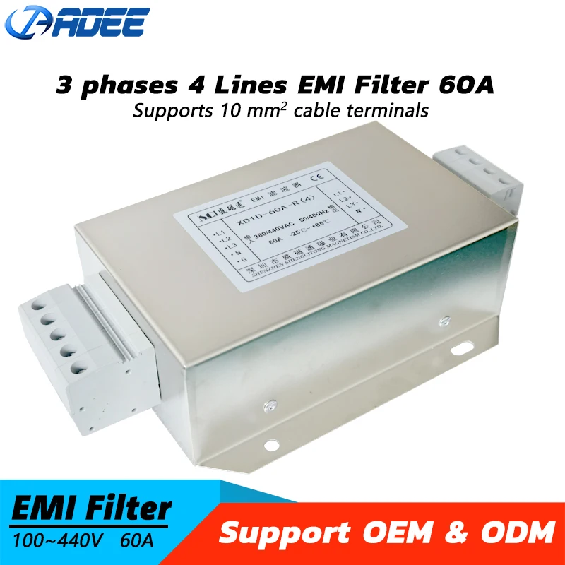 XD1D-60A-R(4) 3 Phases 4 Lines 100V To 440V AC 50Hz 60Hz To 400Hz EMI Power Filter 60A