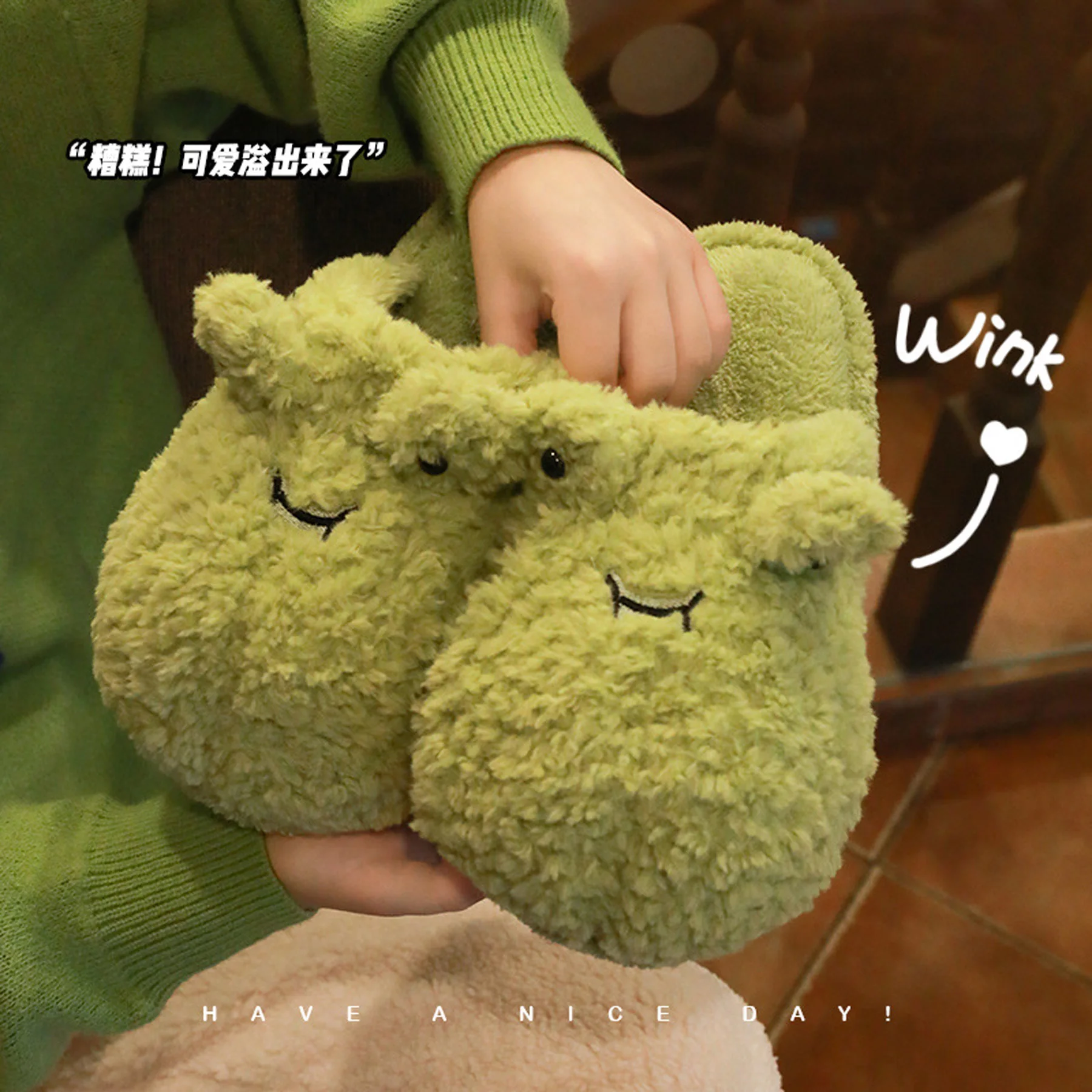 

Winter Warm Frog Cotton Slippers Cute Green Home Indoor Warm Plush Cotton Slippers Couple Home Slippers Women's Winter