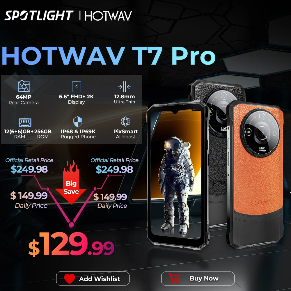 [World Premeire] HOTWAV T7 Pro Rugged Smartphone 6.6'' FHD+ 2K 6280mAh 12(6+6)GB 256GB MobilePhone 64MP Android 13 Cellphone