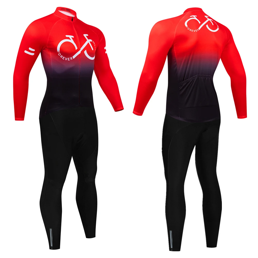 New Forever Cycling Winter Thermal Fleece Cycling Jersey Set Cycling Clothing Long Sleeve Men Road Bike Suit MTB Maillot Culotte