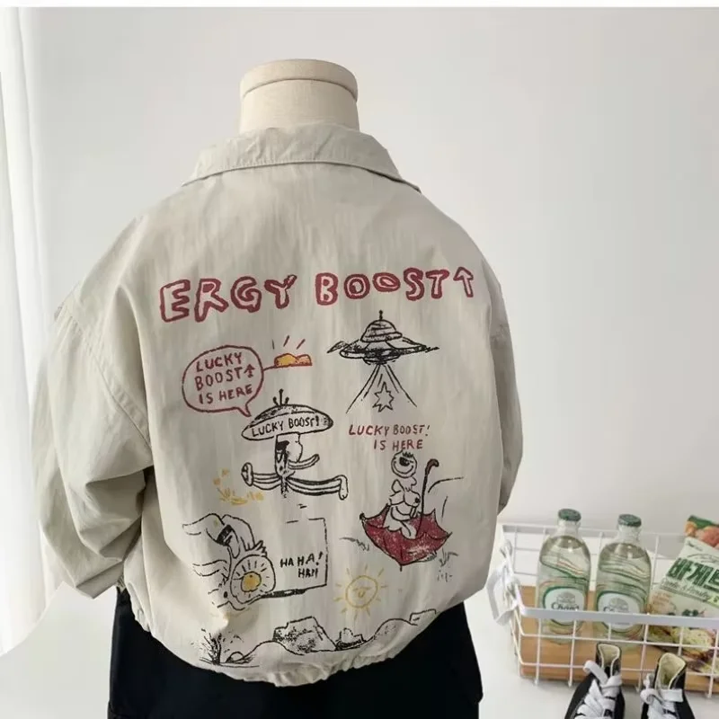 Boys Spring Autumn Jacket New Stand Collar Zipper Coat Kids Casual Loose Long Sleeve Outerwear