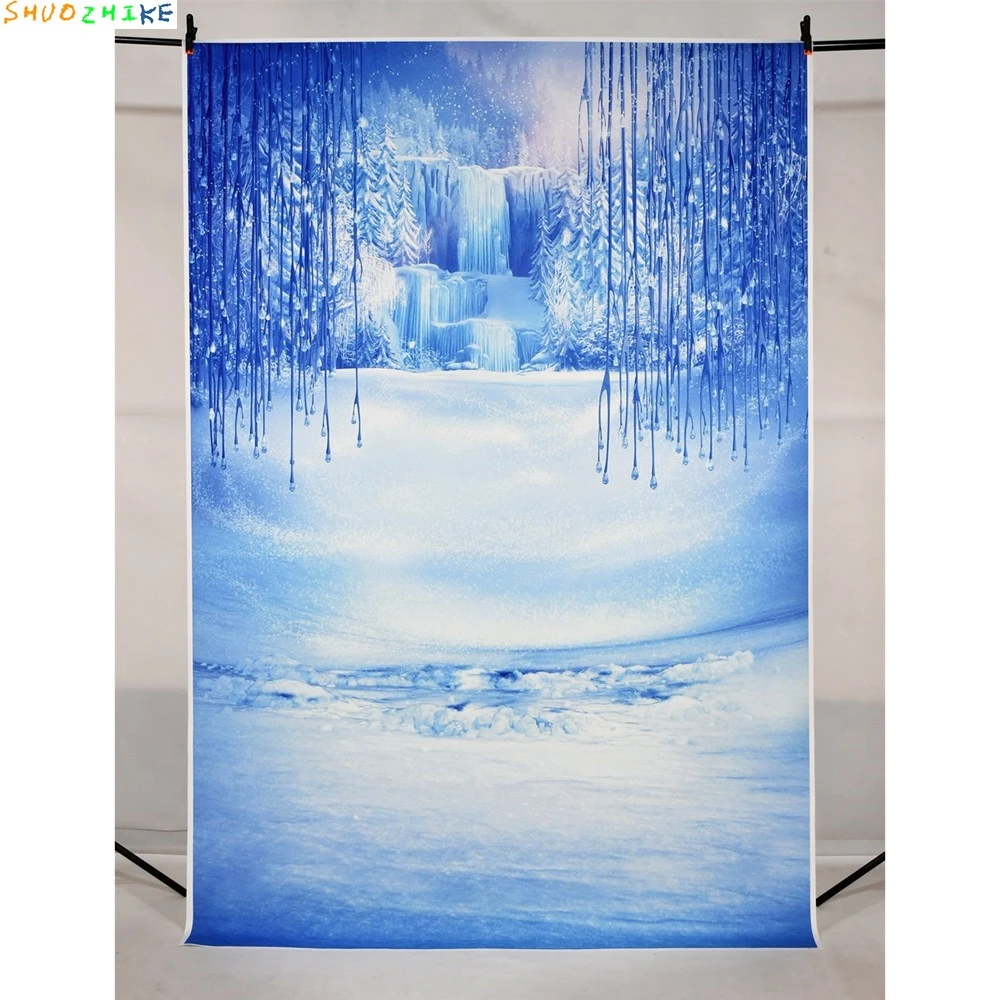 Backdrop Snow Frozen Castle Princess Birthday Background Custom Girls Blue White Fairy Party Decorations Shooting Props