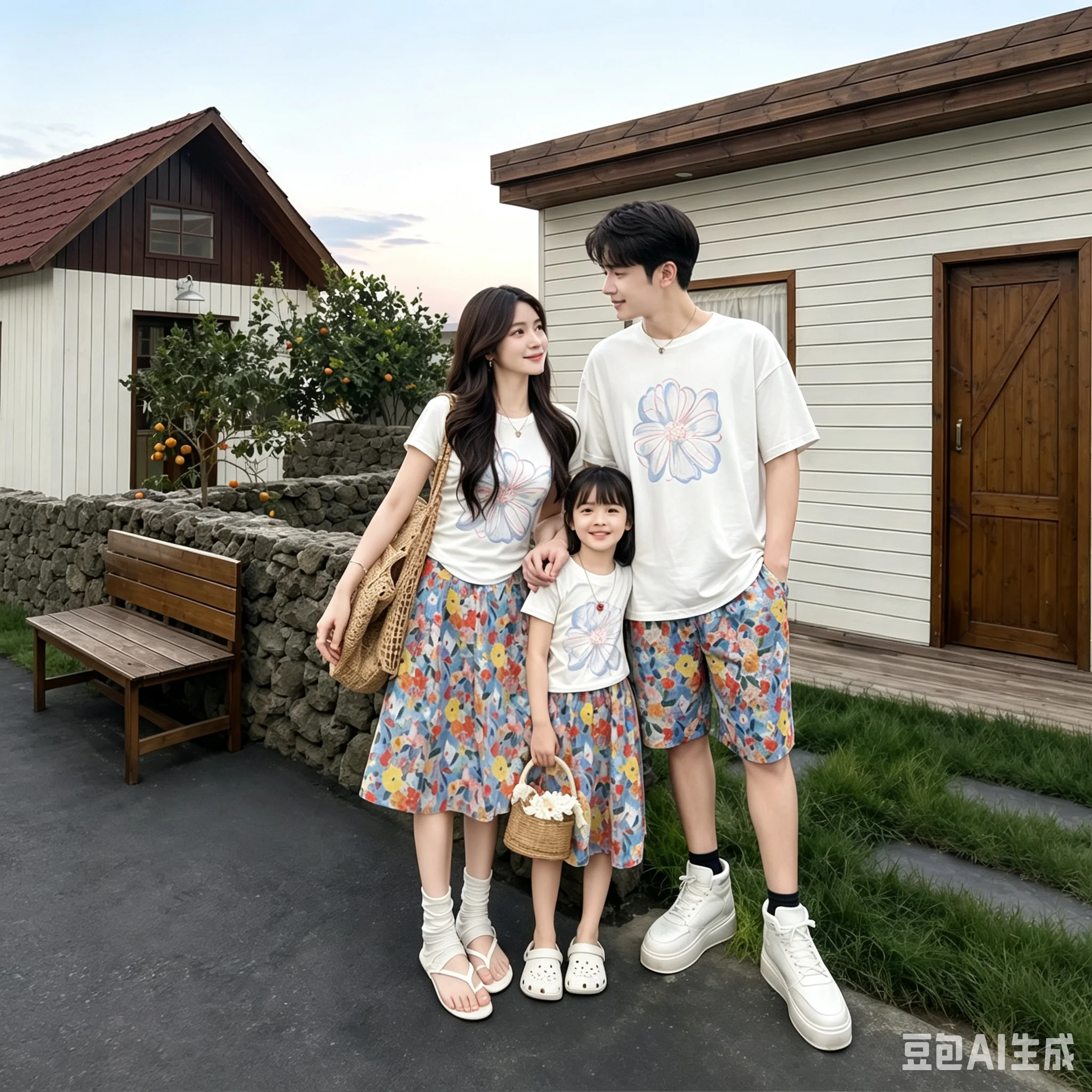 2026 Summer Family Matching Outfits Floral Print Mommy and Me T-Shirt + Skirt Dad & Kid Tee + Shorts Vacation Holiday Clothes