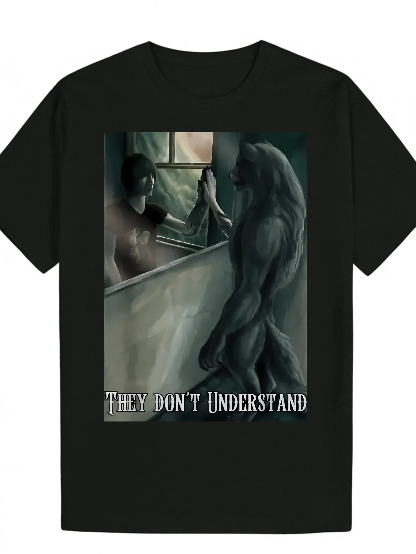 

Men's Black Window Scene Design Graphic T-Shirt