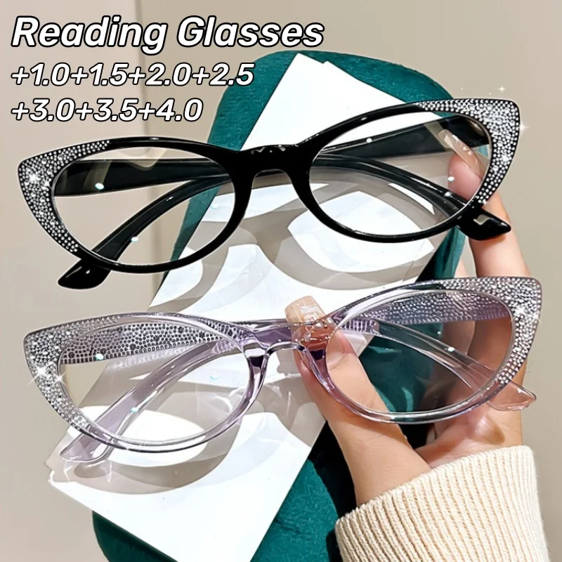 

Retro Oval Small Frame Fashion Diamond Anti-blue Light Presbyopia Glasses Middle-aged and Old High-definition Reading Glasses
