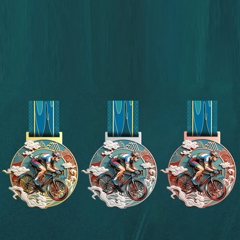 Customization Cycling Metal Medal, Gold, Silver, Bronze Running Competition Souvenirs Award, Hanging Around Neck Decoration, 3Pc