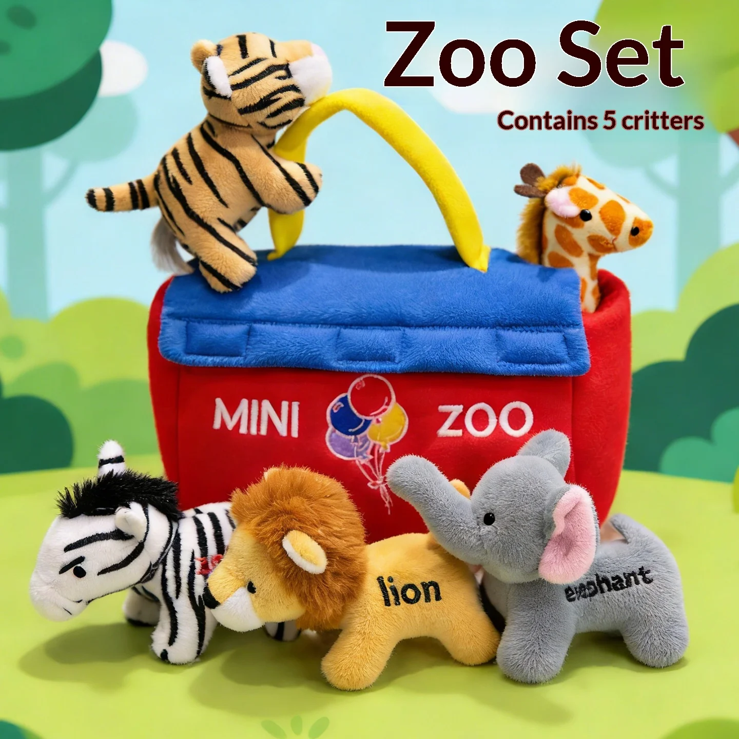 

Zoo Animal Plush Toy Set with Sound 5Pcs Tiger Lion Giraffe Elephant Zebra Soft Stuffed Animal House Playset Kids Gift