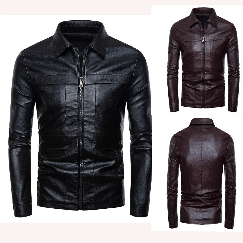 

Autumn And Winter New Men's Casual Leather Jacket Coat Motorcycle Lapel Leather Coat