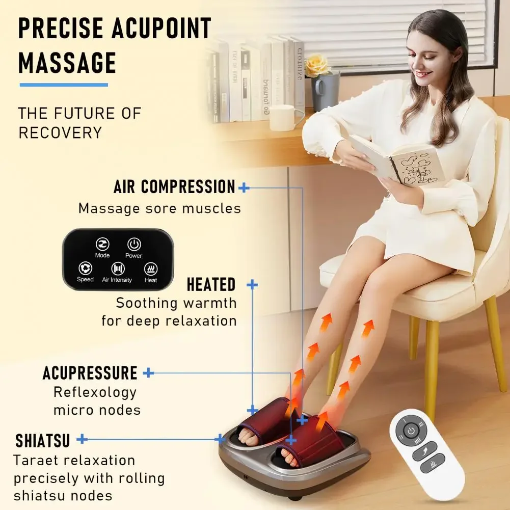 Foot Massager Shiatsu Kneading Deep Tissue Relax Heated Roller Calf Pain Relief Fatigue Muscles Vibrator Machine Health Relief
