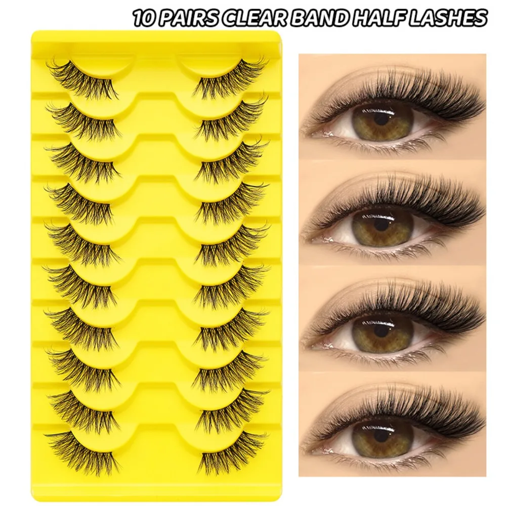 10 Paar mit Gelee-Klebestreifen, halbe gefälschte Wimpern, kleberfrei, Anime, Cosplay, flauschige Wimpern, DIY, handgefertigte Katzen-Elfen-Wimpern, Mädchen