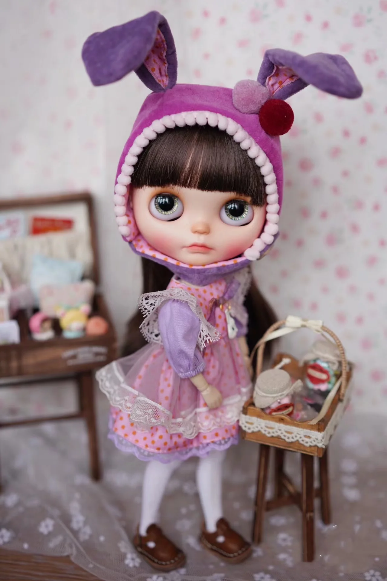 BJD Blythe Clothes purple Rabbit skirt dress 1/6 30cm  Dolls (Fit Pullip,Ob24,、Licca)