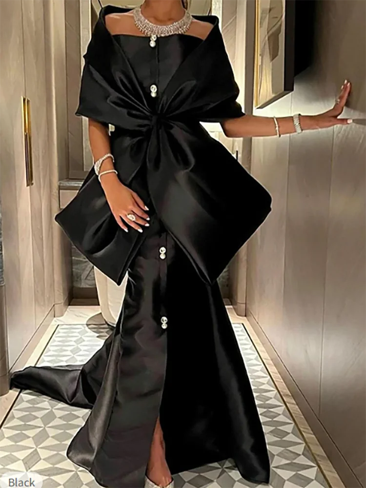 فساتين سهرة رسمية كلاسيكية بدون أكتاف من الساتان بدون أكمام على شكل حرف A فساتين حفلات أعياد الميلاد حسب الطلب