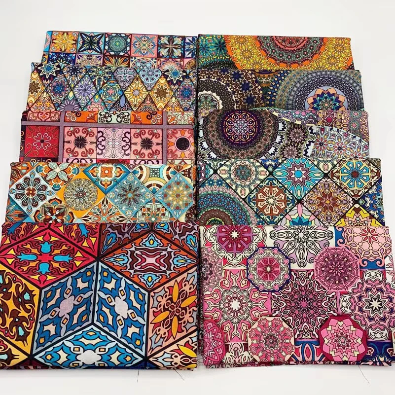 Tkanina bawełniana Mandala nadruk w stylu Boho czeski DIY Handmade do szycia na pół metra