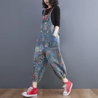 Fashion Streetwear Print Floral Denim Jumpsuit Women Dungarees Straps Baggy Rompers Cargo Pants Loose Wide Leg Jeans Overalls - Image 5
