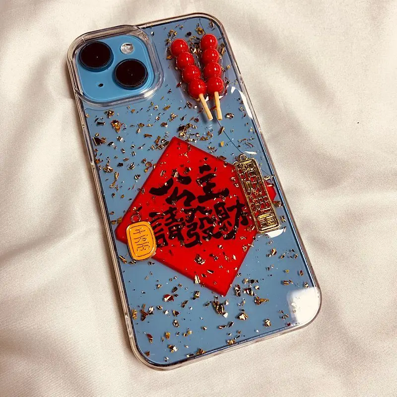 3D Gold Foil Gold Coin Phone Case for iPhone 16 Promax 15 14Pro 13 12 11 Chinese Style Phone Protection Back Cover with Bracelet