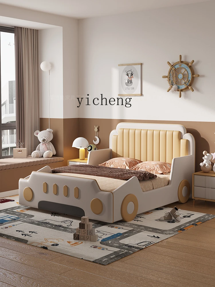 Zc Children's Bed Boy Jiji Bed for Car Modern Simple Soft Bag Top Layer Leather Children's Fun 1.5 M Single Bed