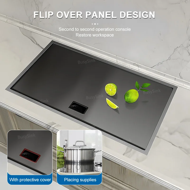 Hidden Bar Kitchen Multifunctional Sink Stainless Steel Large Sink With Cover And Clean Tap For Above Counter Kitchen