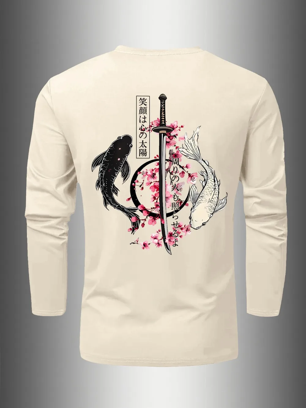 Japanese Koi Fish Cherry Blossom Long Sword 3D Print Breatha Quickdry Men Long SleeveTshirt Street Fashion Parent-child Clothing