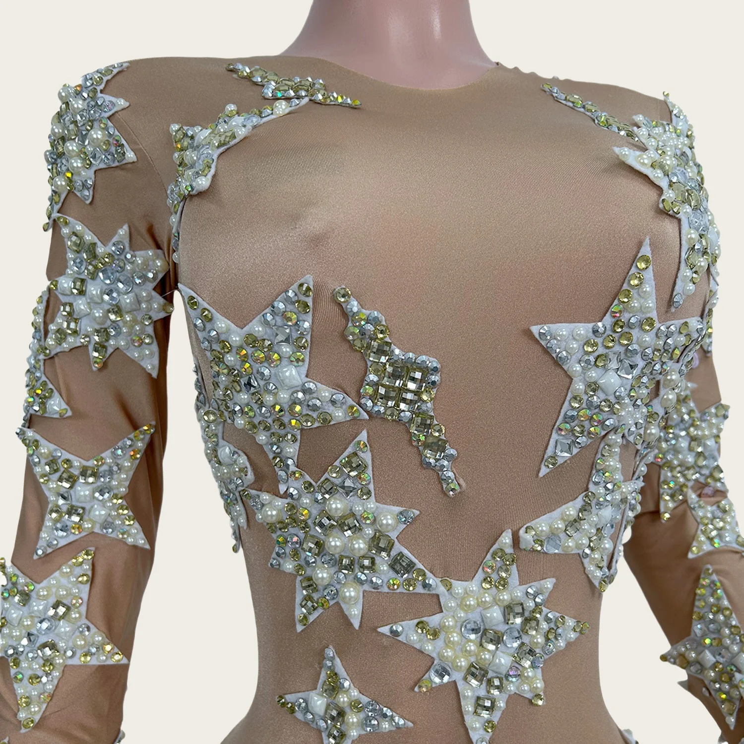 Five-pointed star Spandex Tight Fitting Jumpsuit Nightclub Party Stage Performance Wear Bar DJ Dance Sparkly Sequins Jumpsuit