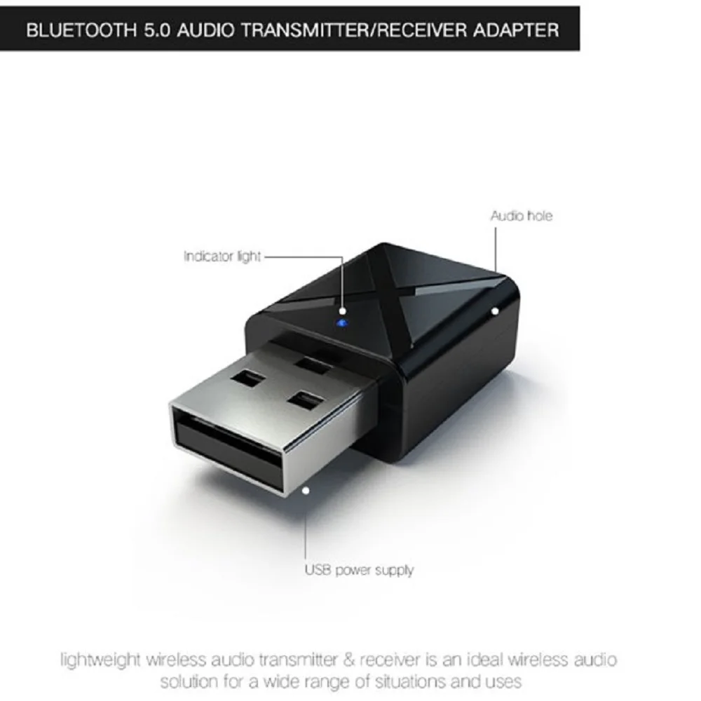 USB Bluetooth 5.0 Transmitter and Receiver,2-in-1 Wireless Audio Stereo Adapter for TV PC Bluetooth Speaker Headphone