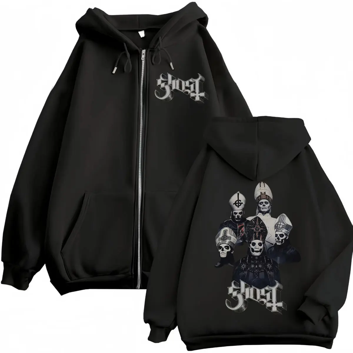 

Hot Sale Ghost Band Zipper Hoodie Men Women Clothing Fashion Rock Zip Up Pullovers Gothic Vintage Hooded Sweatshirts Streetwear