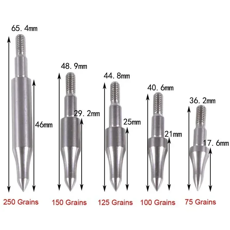 12pcs Archery Target Arrowhead 75/100/125/150/200/250/300grain Stainless Steel Aiming Arrow Tips with O Ring Hunting Accessories