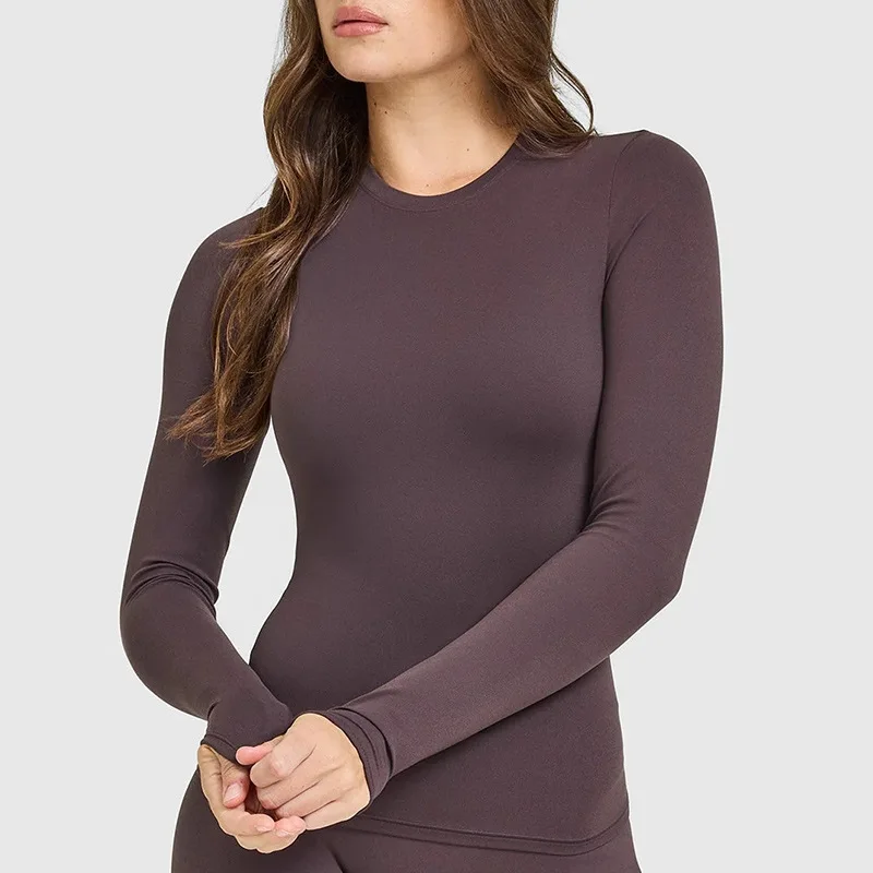 Women Quick Dry Sports T‑Shirt Crew Neck Long Sleeve Workout Top Slim Fit Soft Stretch Yoga Shirt Gym Fitness Pilates Activewear