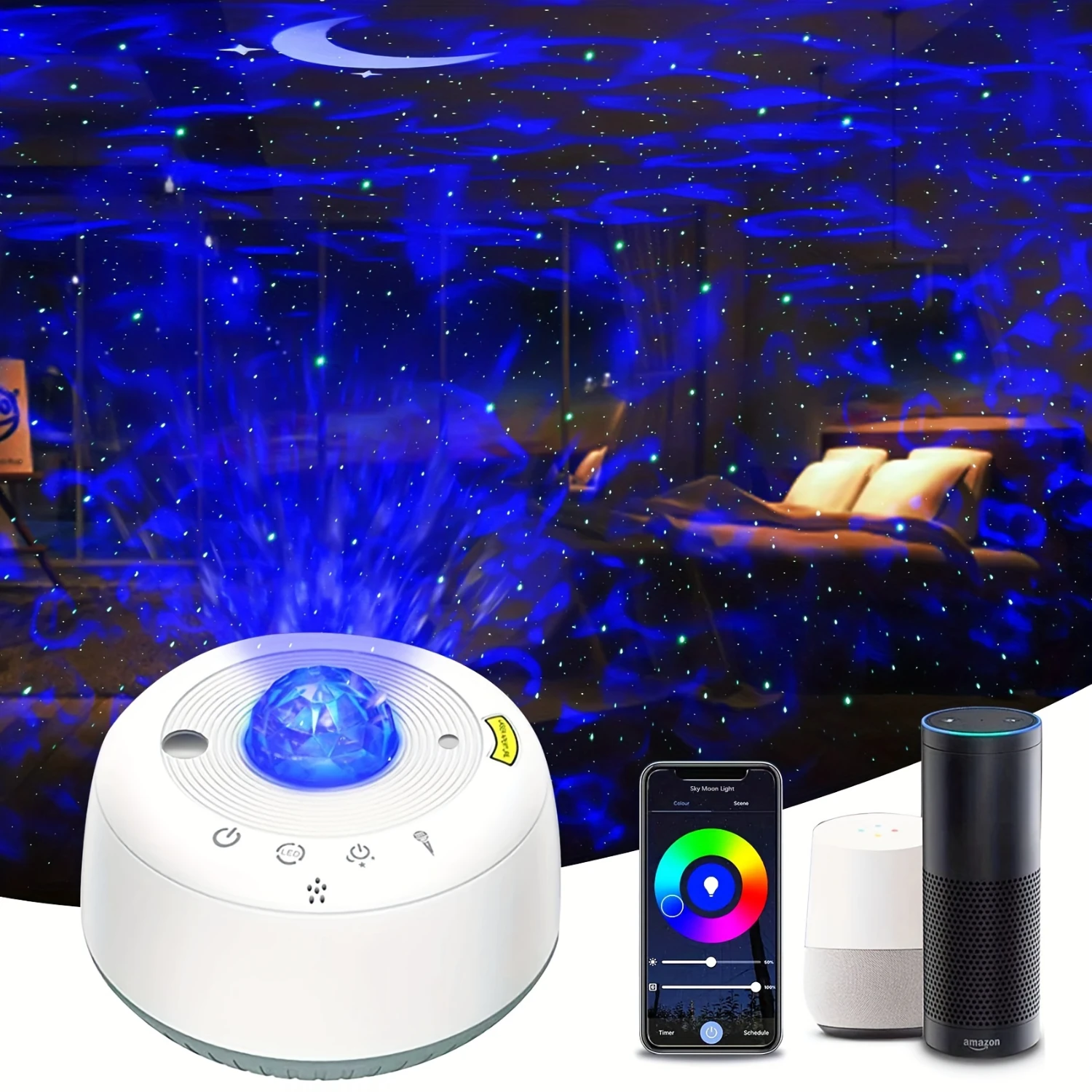 1pc Smart WiFi Star Projector Works With Alexa  , Syslux App Controlled 3 In 1 Star Night Light -Degree Rotating Nebula Light Wi