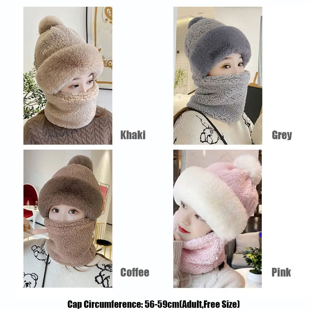 Gorros de proteção auricular femininos Windproof, chapéus de veludo de pelúcia, chapéu cachecol, aquecedor de pescoço para mulheres