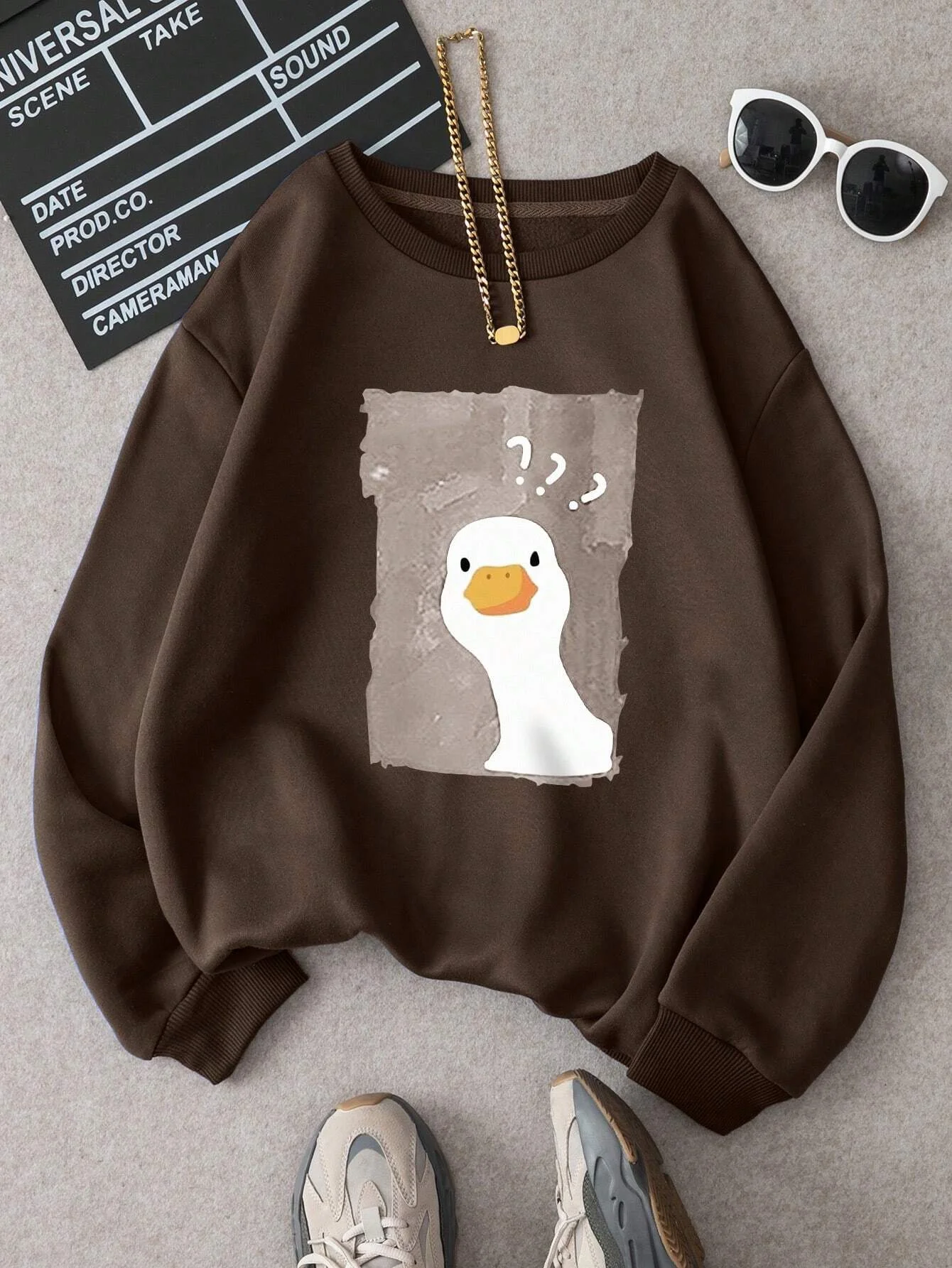 Karikatür ördek baskı kadın tişörtü grafik boy Hoodies kadınlar için uzun kollu giyim Casual bluz Fashion2024 yeni In