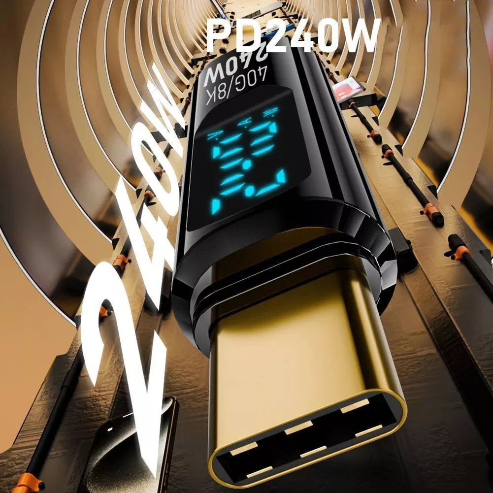 Kabel Pengisi Daya Cepat Adaptor Daya 240W Transfer Data 40Gbps Struktur Aluminium Kokoh Adaptor Pengisi Daya Cepat 240W