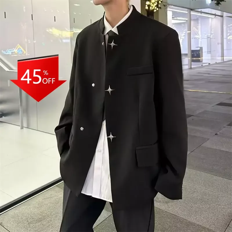 y2k Fashion Zhongshan Suit Men's Loose Collar Suit for Youth Chinese Style