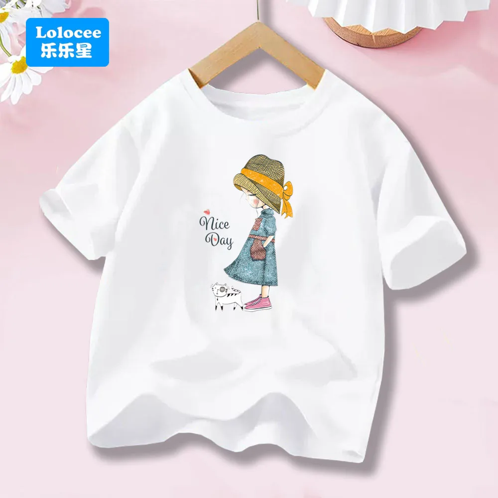 Just A Girl Who Loves Cats Tshirt Girls Animal Summer Fashion Kids Clothes Funny Graphic Cute Cat Lover Streetwear NHM01