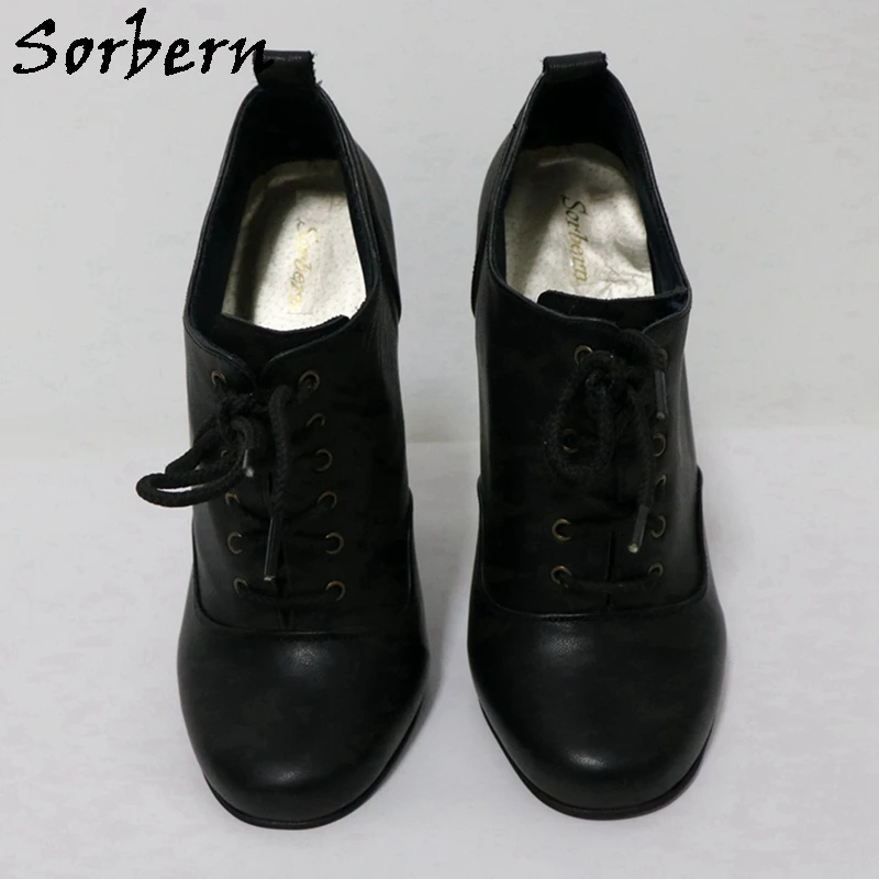 Sorbern Retro 16Cm Round Toe Women Pump Shoes Block High Heels Lace Up Ankle Lace Up Chunky heeled Custom Colors