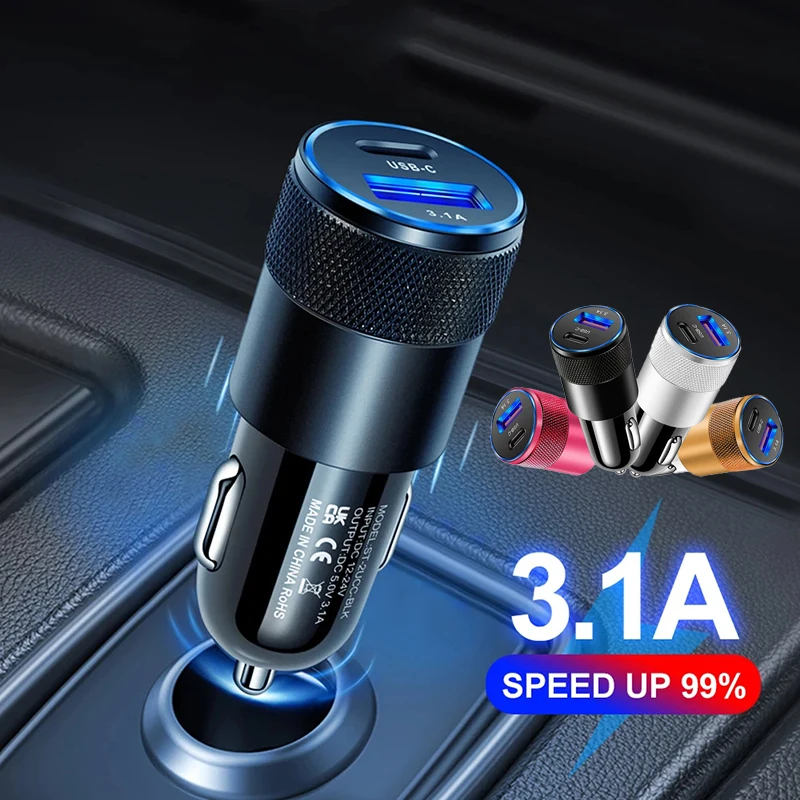 USB Car Charger Type C Fast Charging Phone Adapter PD+USB For Xiaomi Huawei Phone Charger Car Adapter Socket Cigarette Lighter