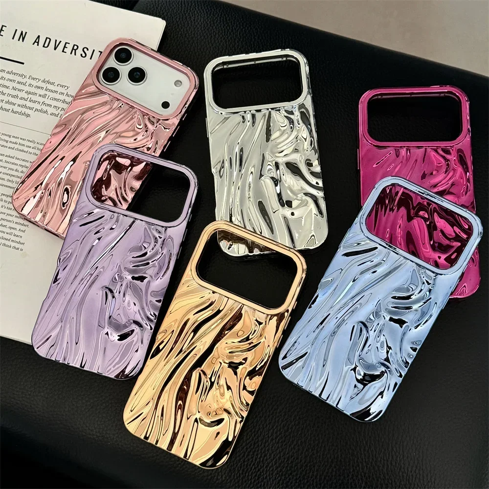 Galvanisierte 3D-Telefonhülle für Apple iPhone 17 Air 16E 16 15 14 13 12 11 Pro Max Water Ripple Schutzhülle aus TPU Soft Cover