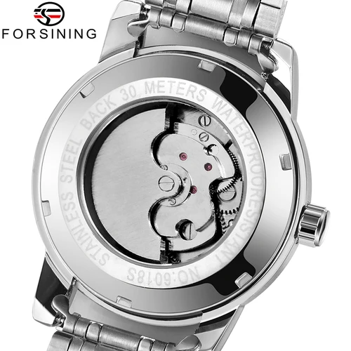 Imagen 2 del producto Forsining, reloj mecánico automático luminoso con correa de Metal para negocios de lujo a la moda para hombre, reloj de pulsera con diamantes artificiales