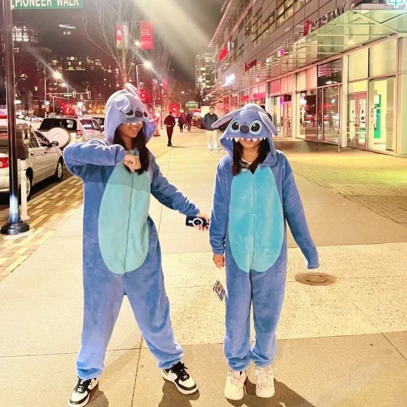 Cartoon Stitch Jumpsuit Pajama Polar Fleece Onesie Stitch Angel Cosplay Costume Men Women Plush Sleepwear Teen Home Clothing