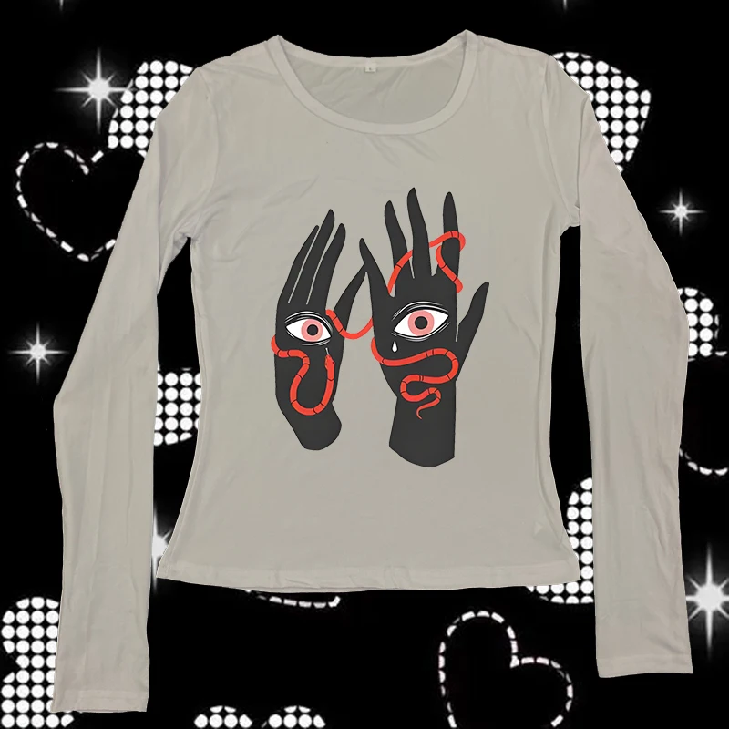 Harajuku Y2k Estetica Sottile Crop Top Americano Vintage High Street Casual T-shirt da donna 2000s Punk gotico Versatile Sexy Baby Tee