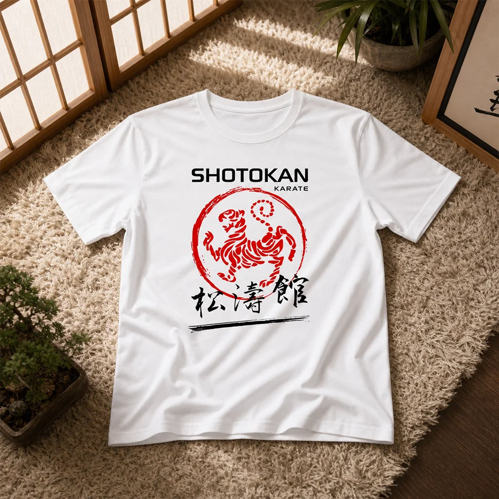 Unisex Classic Tiger Graphic Cotton Shotokan Karate T-Shirt Martial Casual Parent-Child Matching Tee for Karate Enthusiasts